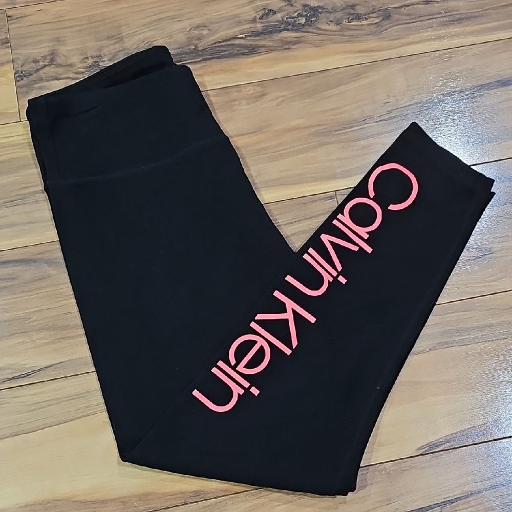 Calvin Klein Performance Women's Medium Stretch Black Leggings with Pink Logo